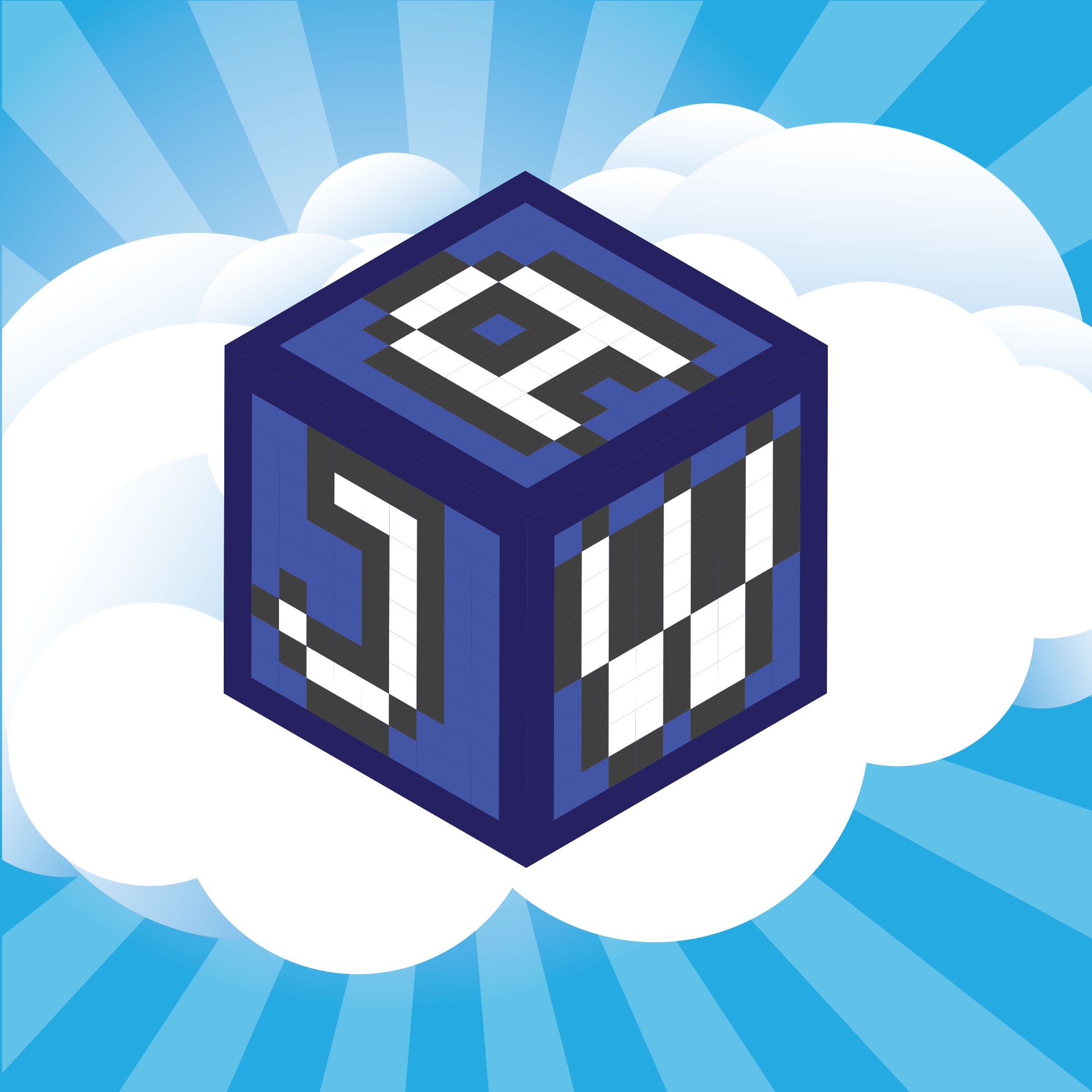 Cloud Cube displaying the initials J, A, and W.
